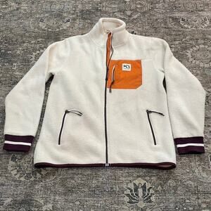 Kari Traa Womens L Sherpa Fleece Jacket Cream Orange Full Zip Rono Retro Style